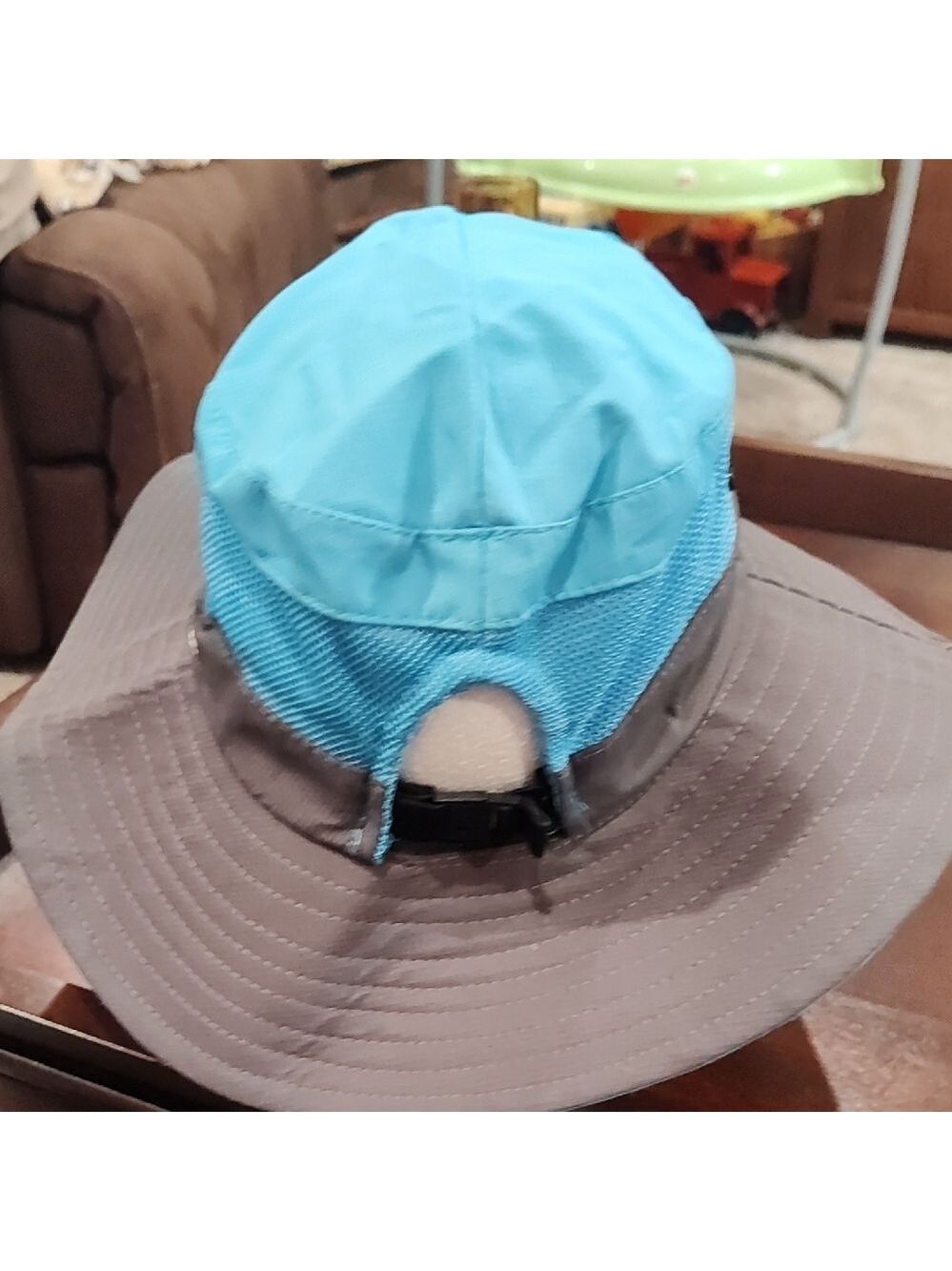 Blue and Gray Wide Brim Sun Bucket Hat - Picture 4 of 5